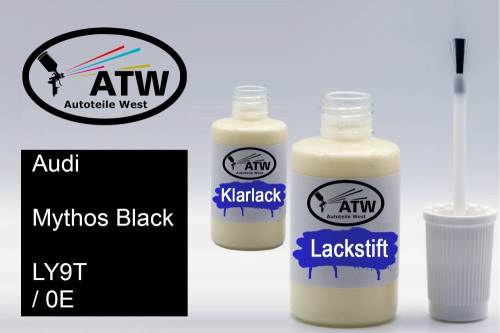 Audi, Mythos Black, LY9T / 0E: 20ml Lackstift + 20ml Klarlack - Set, von ATW Autoteile West.